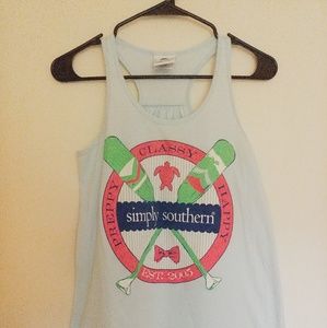 Womens Simply Southern Light Blue Tank Top Small